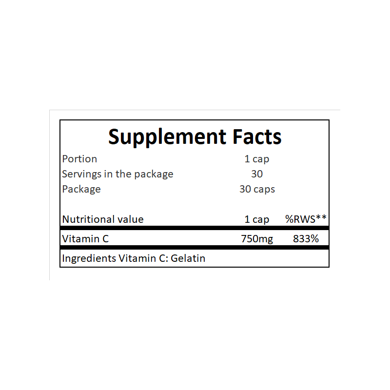 Vitamin C 750mg - 30caps.