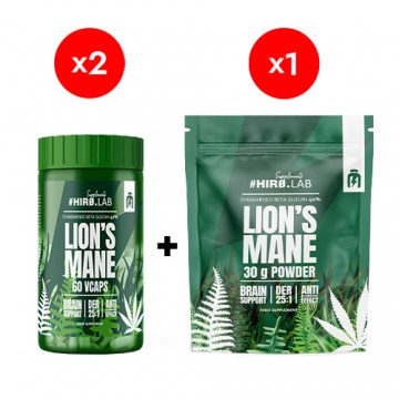 2x Lion`s Mane 500mg - 60vcaps. + 1x Lion`s Mane Mushroom Extract - 30g - 2