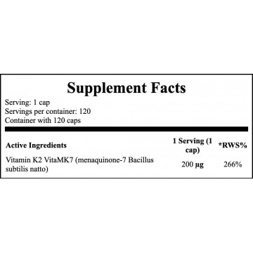 Vitamin K2 VitaMk-7 200mcg -120caps - 2