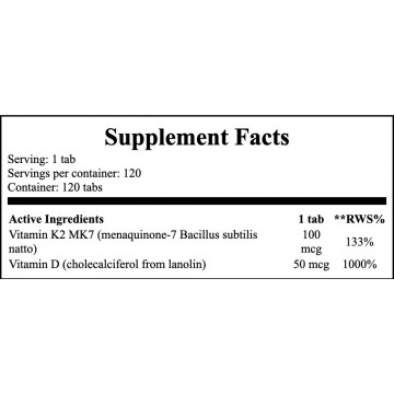 Vitamin K2 MK-7 100mcg + D3 2000IU - 120tabs - 2