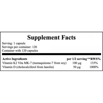 Vitamin K2 Mk-7 200mcg + D3 100mcg in MCT - 120caps - 2