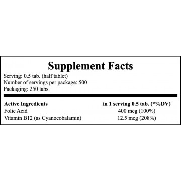 Folic Acid 800mcg - 250tabs. (Witamina B9) - 2