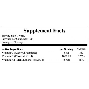 Vitamin D3&K2 1000 IU - 120vegcaps. - 2