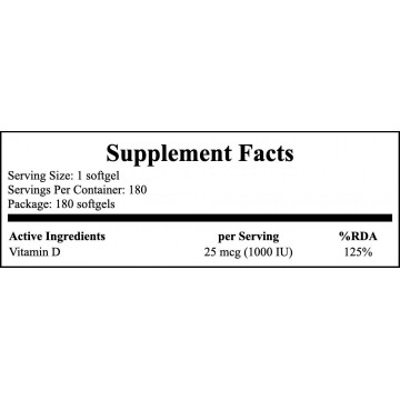 Vitamin D3-1000 IU - 180 softgels - 2