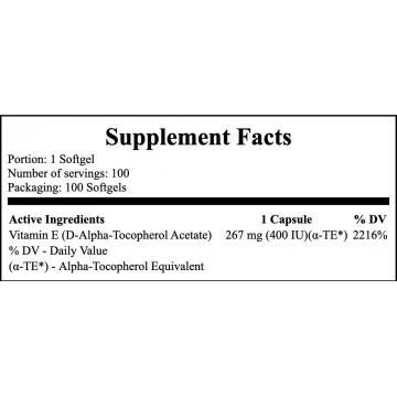 Vitamin E - 400 IU - 100softgels. - 2