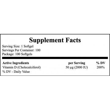 Vitamin D3 2000IU - 100softgels. - 2