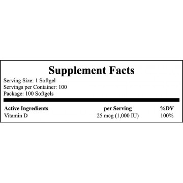 Vitamin D3 1000 IU - 100softgels. - 2