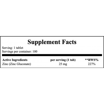 Zinc Gluconate 25mg - 100tabs. - 2