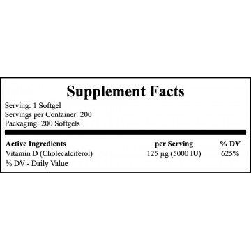 Vitamin D3 5000 IU - 200softgels. - 2