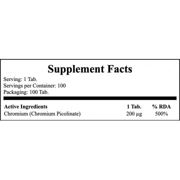 Chromium Picolinate 200mcg Yeast Free - 100tabs. - 2