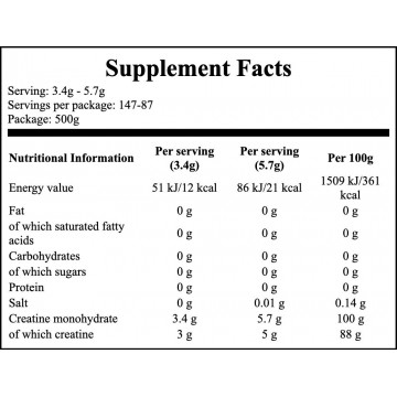 Creatine Monohydrate Powder (Creapure) - 500g - 2