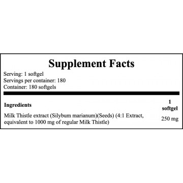 Milk Thistle 4:1 Extract 1000mg - 180softgels. - 2