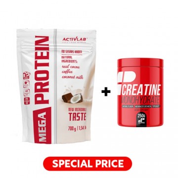 Mega Protein - 700g - Chocolate with Coconut + Creatine Monohydrate 200 Mesh MP - 500g - Natural - 2