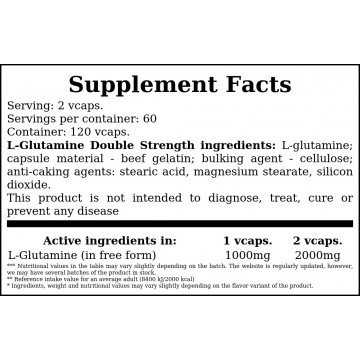 L-Glutamine Double Strength 1000mg - 120vcaps. - 2