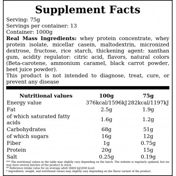 Real Mass Gainer - 1000g - Strawberry - 2