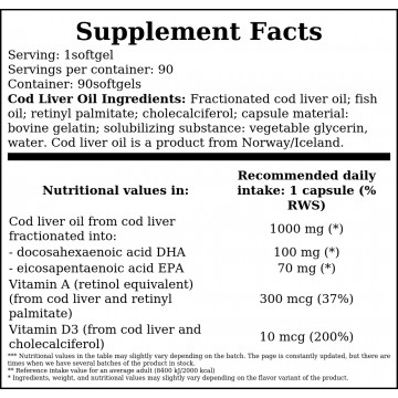 Cod Liver Oil 1000mg - 90softgles. - 2