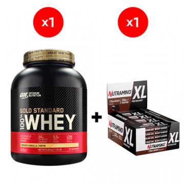 Whey Gold Standard - 2270g - French Vanilla + Protein Bar XL - 82g - Chocolate x16 - 2