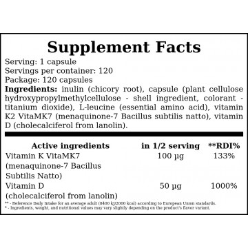 Vitamin K2 VitaMk-7 200mcg + D3 4000IU - 120caps. - 2