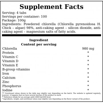 Chlorella Tabletki 250mg - 100g - 2