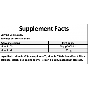 Vitamin D3 2000IU + K2 MK7 - 90tabs. - 2