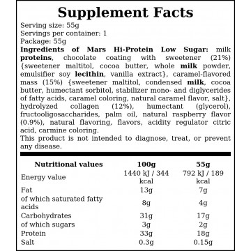 Baton Mars HIProtein LS Bar - 55g - Raspberry Smash x12 - 2