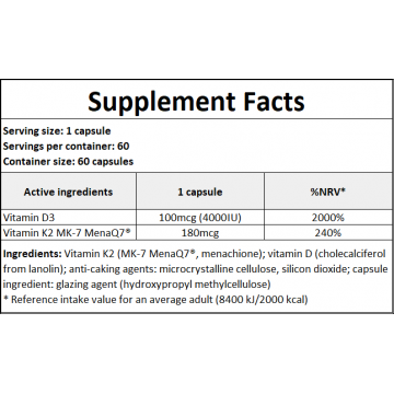 Mega D3 4000IU & K2 MK-7 180mcg - 60caps. - 2
