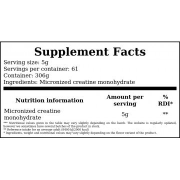 Creatine - 306g - Unflavored - 2