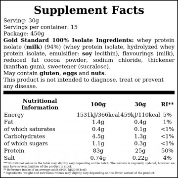 Gold Standard 100% Isolate - 450g - Dark - 2