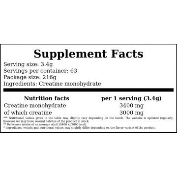 Creatine - 216g - Unflavored - 2