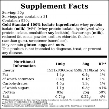 Gold Standard 100% Isolate - 930g - Chocolate - 2