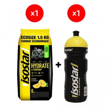 Isostar Koncentrat - 1500g - Lemon + Bidon Isostar PushPull - 650ml - Yellow/Black - 2