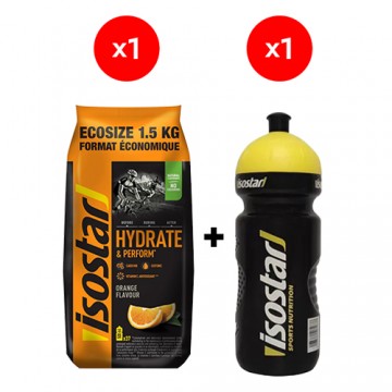 Isostar Koncentrat - 1500g - Orange + Bidon Isostar PushPull - 650ml - Yellow/Black - 2