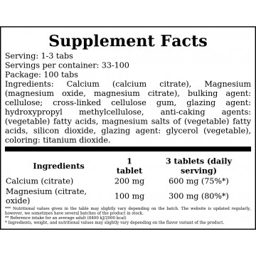 Calcium Magnesium Citrate - 100vtabs. - 2